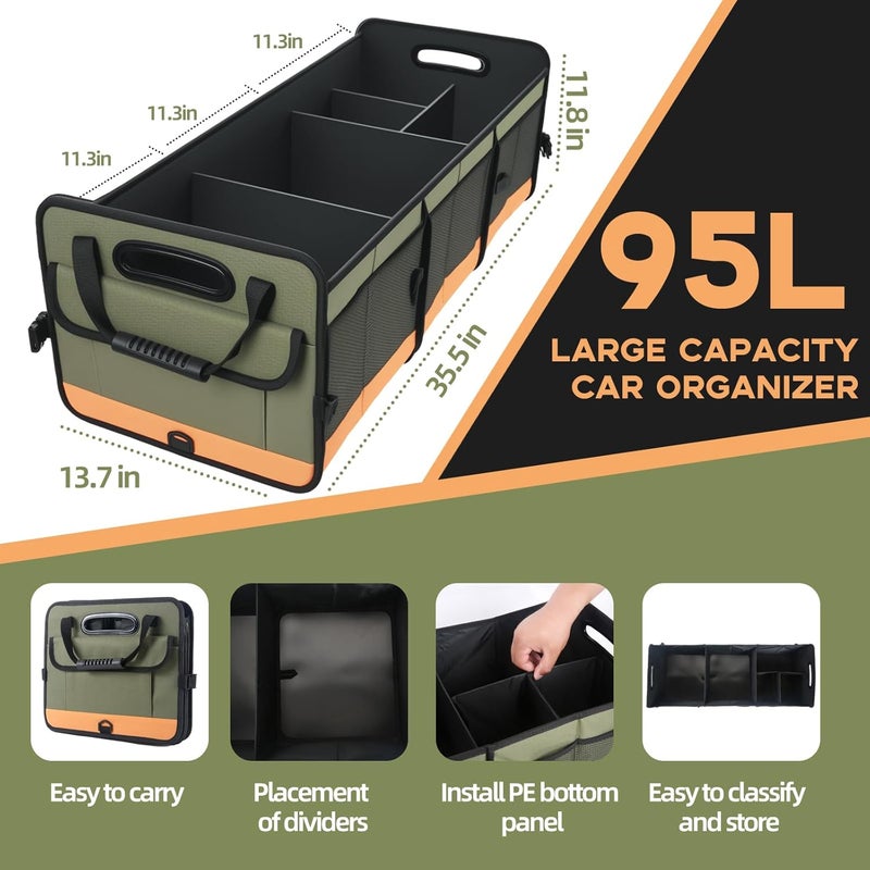 AOPHY Trunk Organizer for Suv, Sturdy Storage Organization with Non-Slip Bottom Strips, 95L Large Capacity Cargo Organizer for Car, Truck, Sedan, Waterproof Portable Car Organizers for Women Men(Green) - Image 2